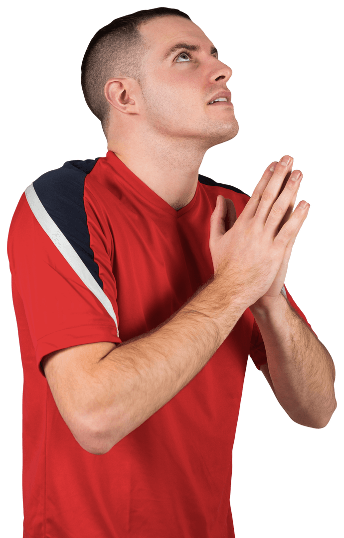 Transparent Background Nervous Soccer Player Expressing Hope