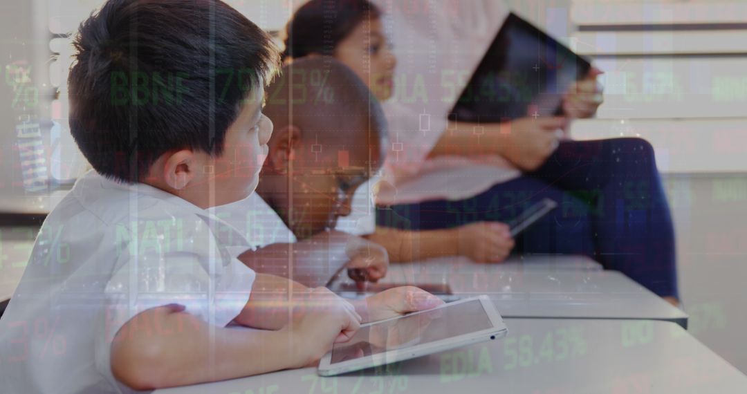 Students Using Technology Enhancing Learning with Financial Data Concept