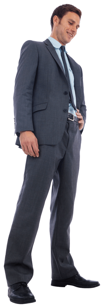 Transparent Confident Businessman Smiling with Hand on Hip in Suit