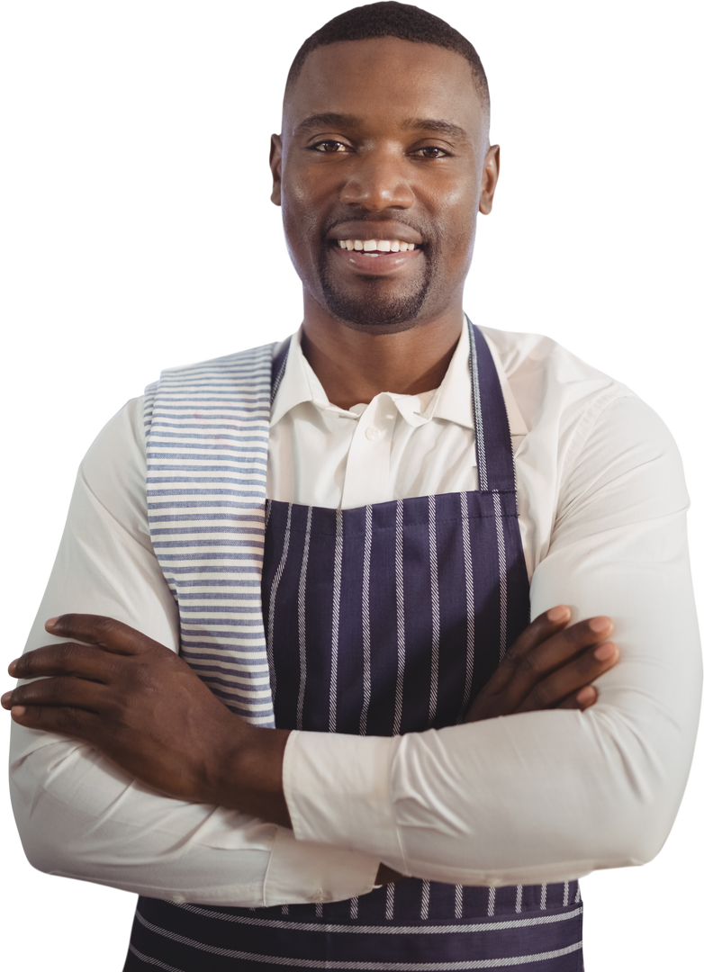 Smiling Black Waiter in Apron on Transparent Background - Download Free Stock Images Pikwizard.com