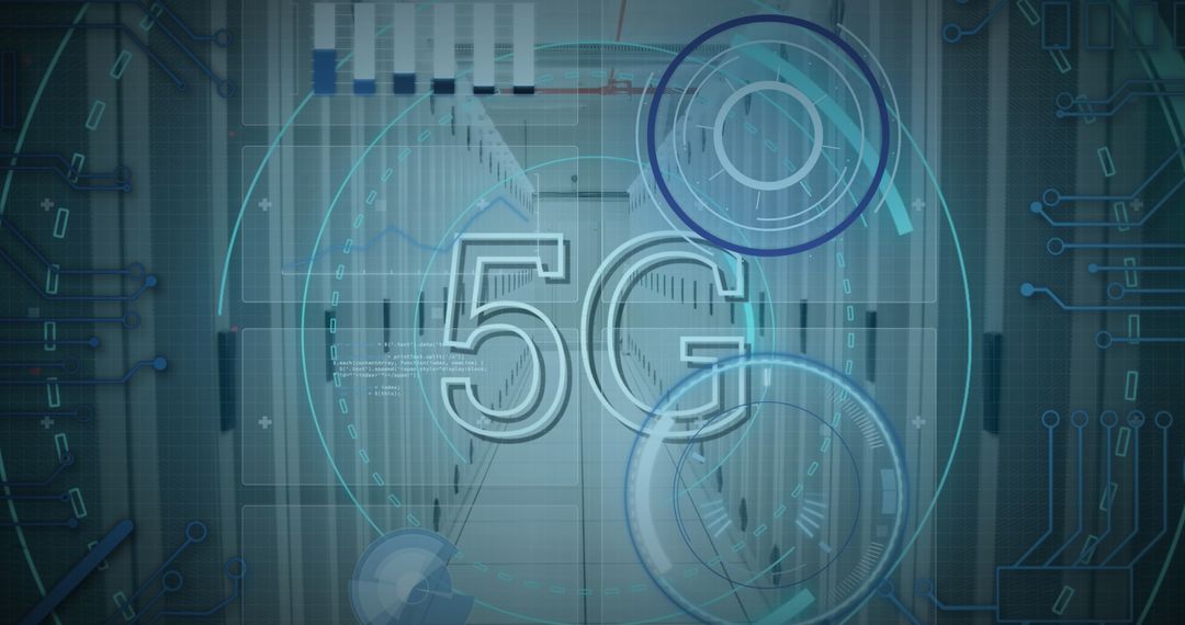Futuristic 5G Technology with Digital Interface in Server Room