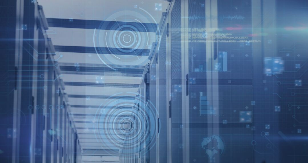 Futuristic Data Processing in High-Tech Server Room