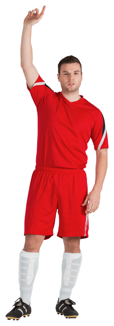 Transparent Football Player in Red Uniform Raising Hand