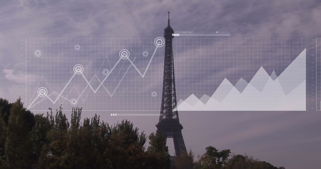 eiffel tower with digital data overlay in business context - Free Images, Stock Photos and Pictures on Pikwizard.com