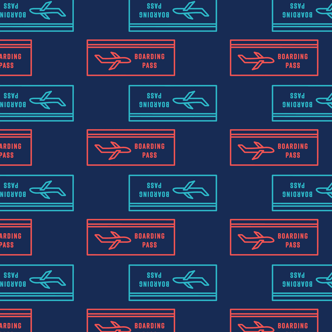 Digital Transparent Pattern with Boarding Pass Icon on Blue Background