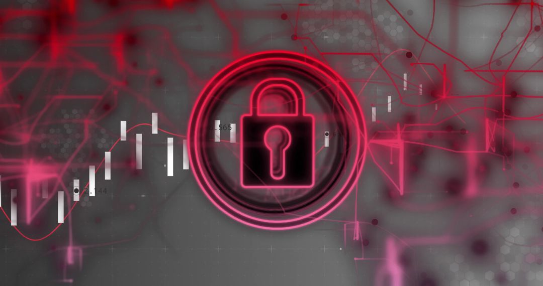 Glowing Lock with Digital Interface Amidst Data Visualizations
