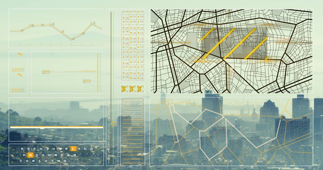 Futuristic Data Interface Overlooking Urban Cityscape