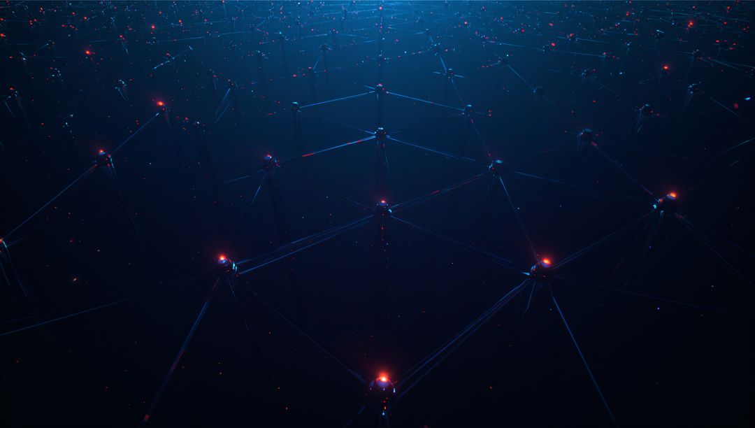Floating Digital Network Mesh with Glowing Nodes and Connectors