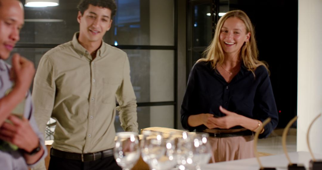 Diverse Colleagues Enjoying Business Event Near Table with Glasses