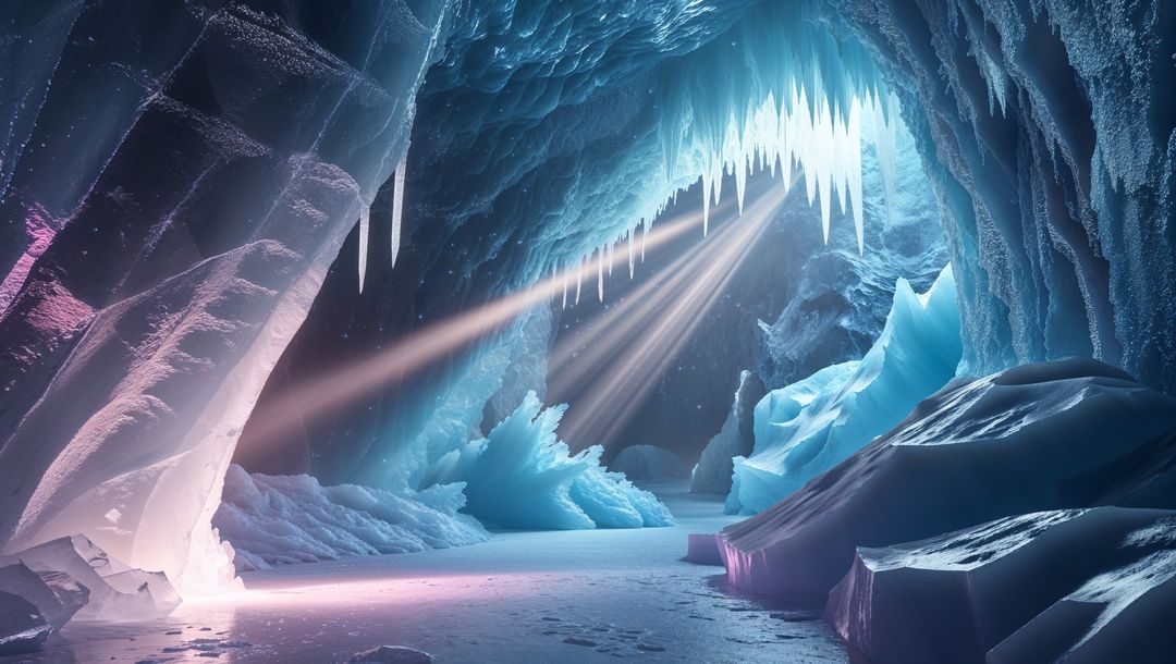 Mystical Ice Cave with Glowing Icicles