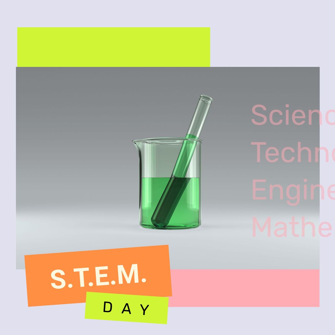 STEM Day Celebration with Green Chemical in Test Tube and Flask - Download Free Stock Templates Pikwizard.com