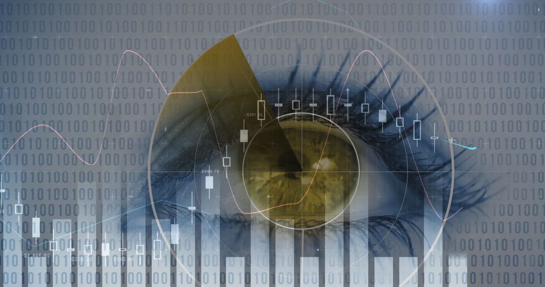 Futuristic Eye with Digital Binary Codes and Charts