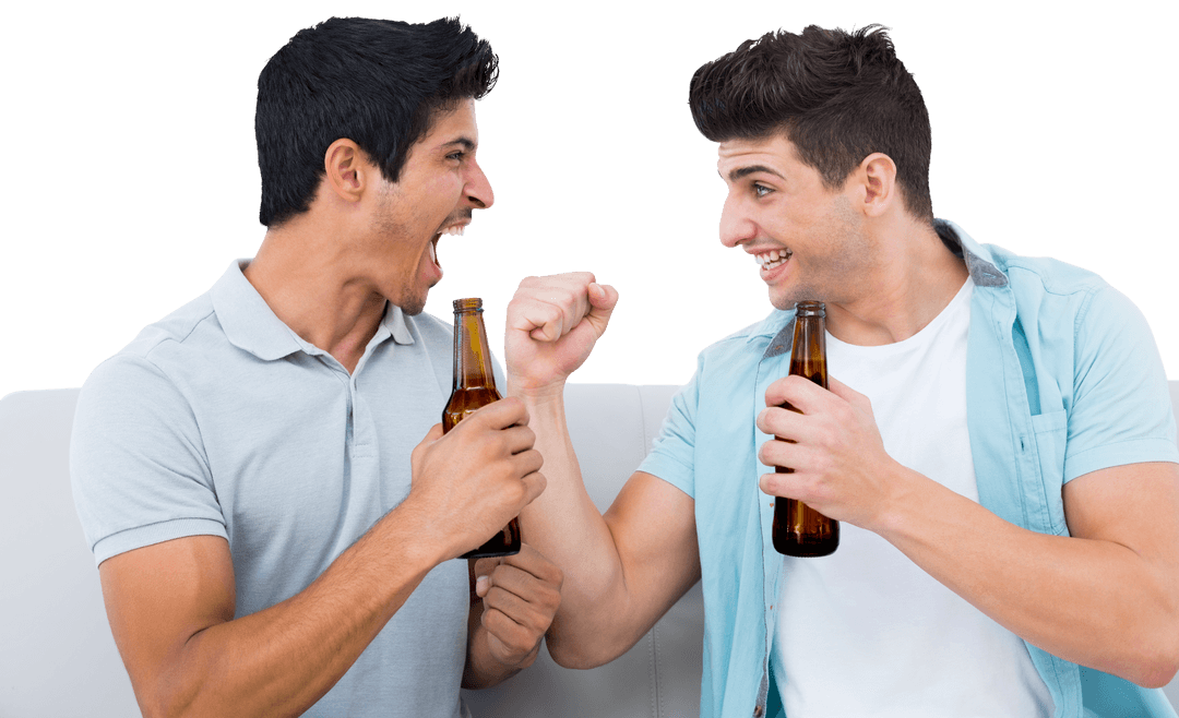 Transparent Joyful Sports Fans Cheering with Beer