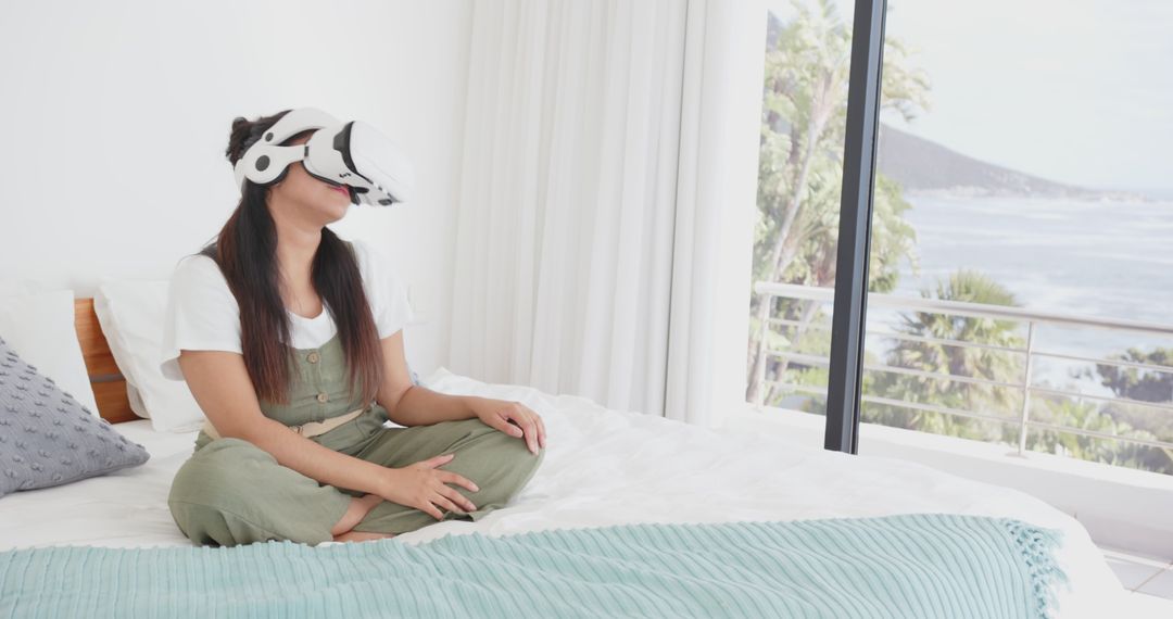 Woman Exploring Relaxing Virtual Reality Enthusiast