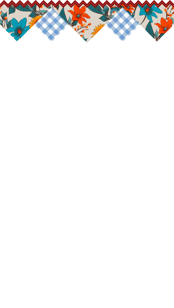 Decorative Zigzag Floral Gingham Border on Transparent Background