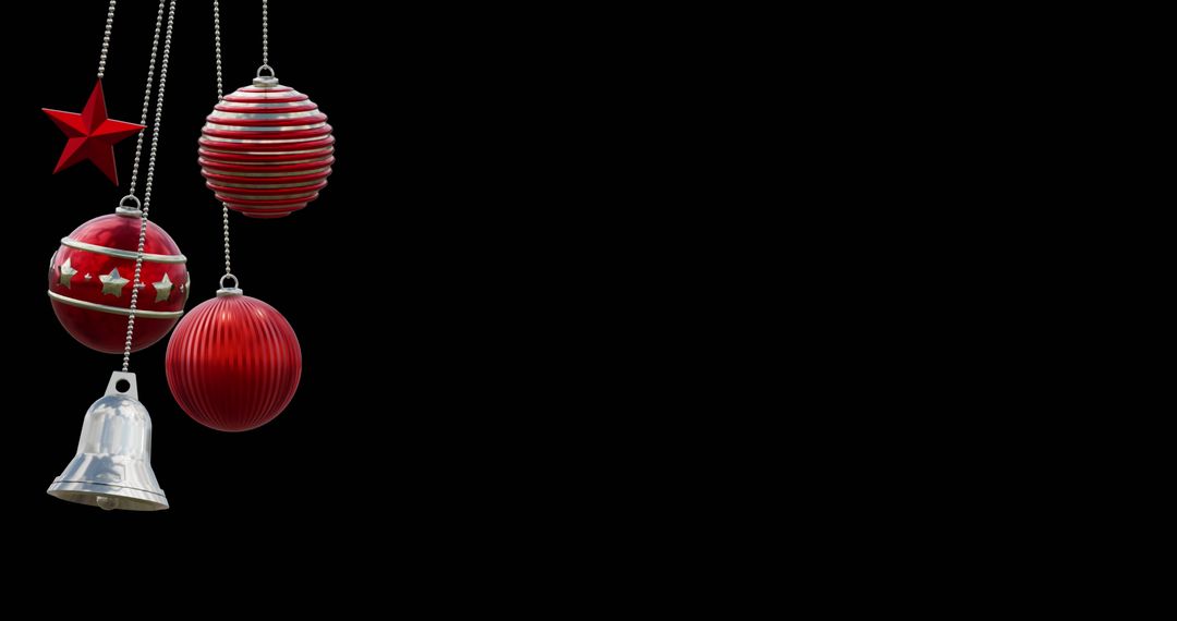 Festive Red Ornaments with Baubles and Bell on Black