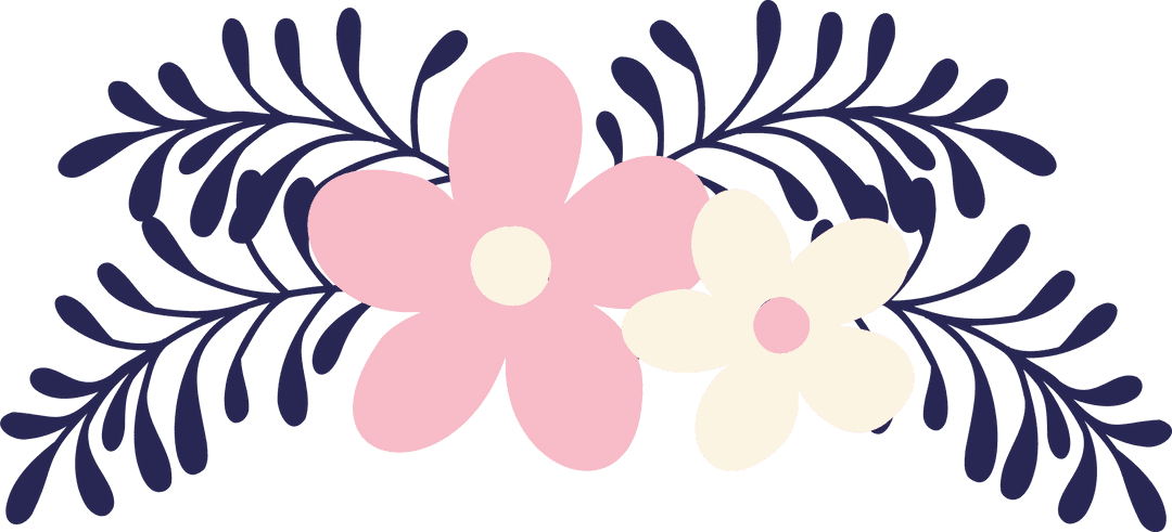 Floral Motif Transparent Background Pastel Flowers Navy Foliage