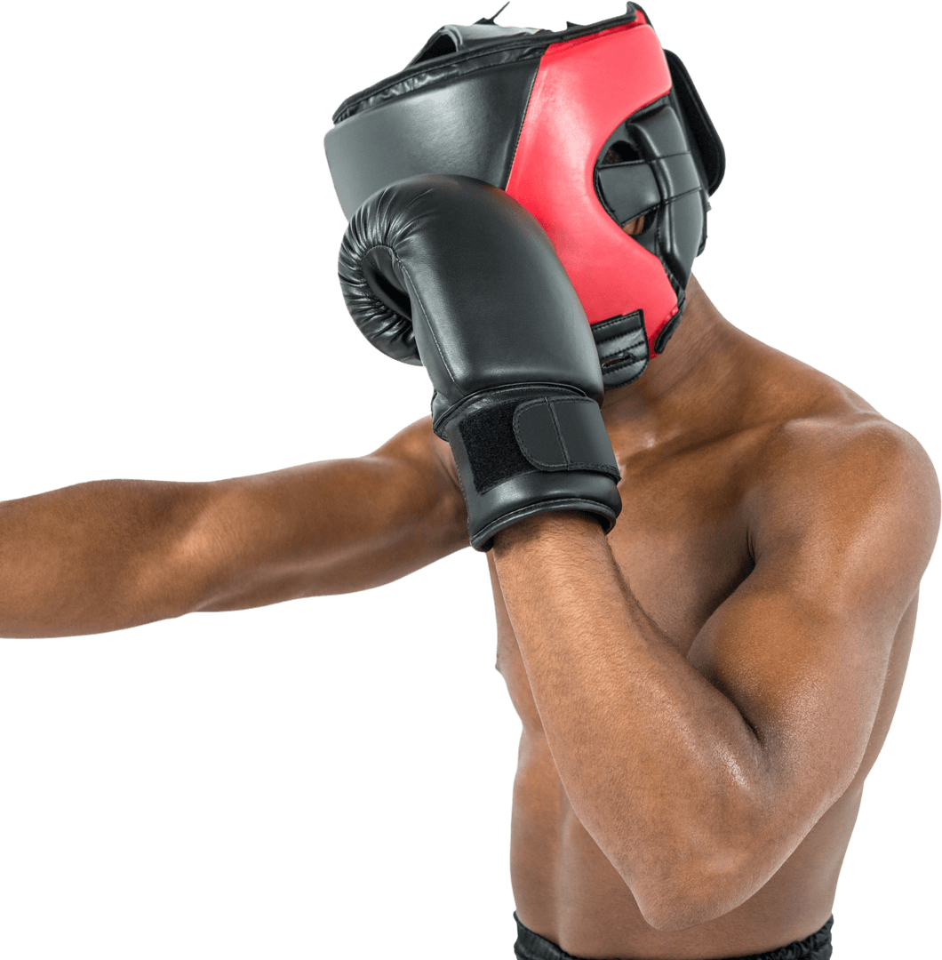 Transparent Side View Boxer in Action Wearing Gear