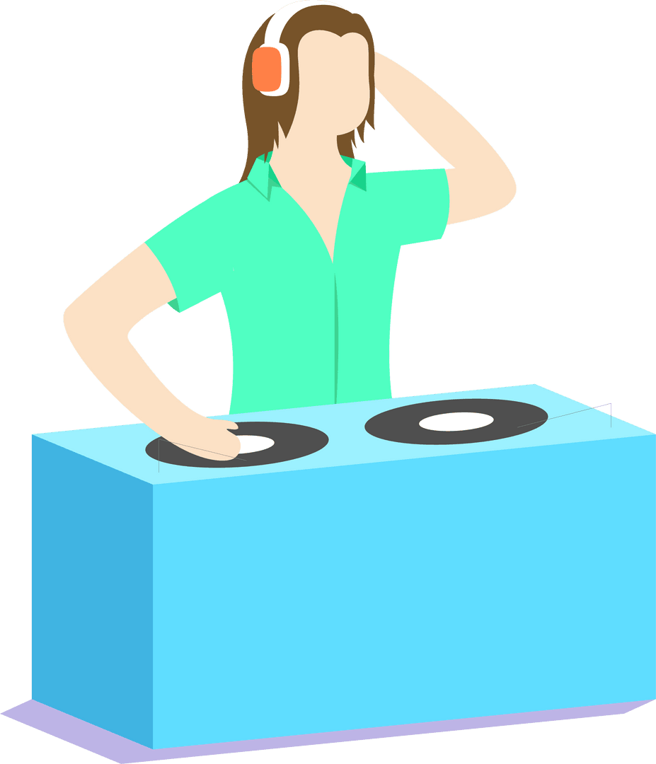 DJ Mixing at Transparent Console with Vinyl and Headphones