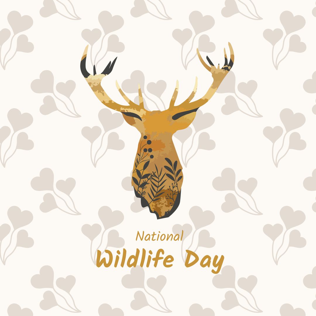 National Wildlife Day Concept Design with Deer Head and Floral Pattern