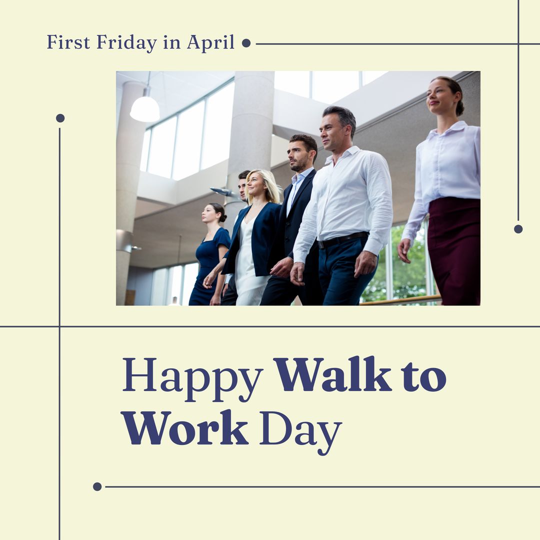 Business Team Celebrating Walk to Work Day in Modern Office