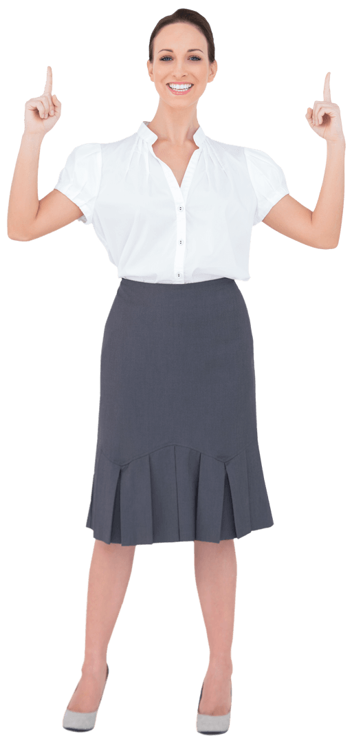 Caucasian Businesswoman Pointing Fingers on Transparent Background