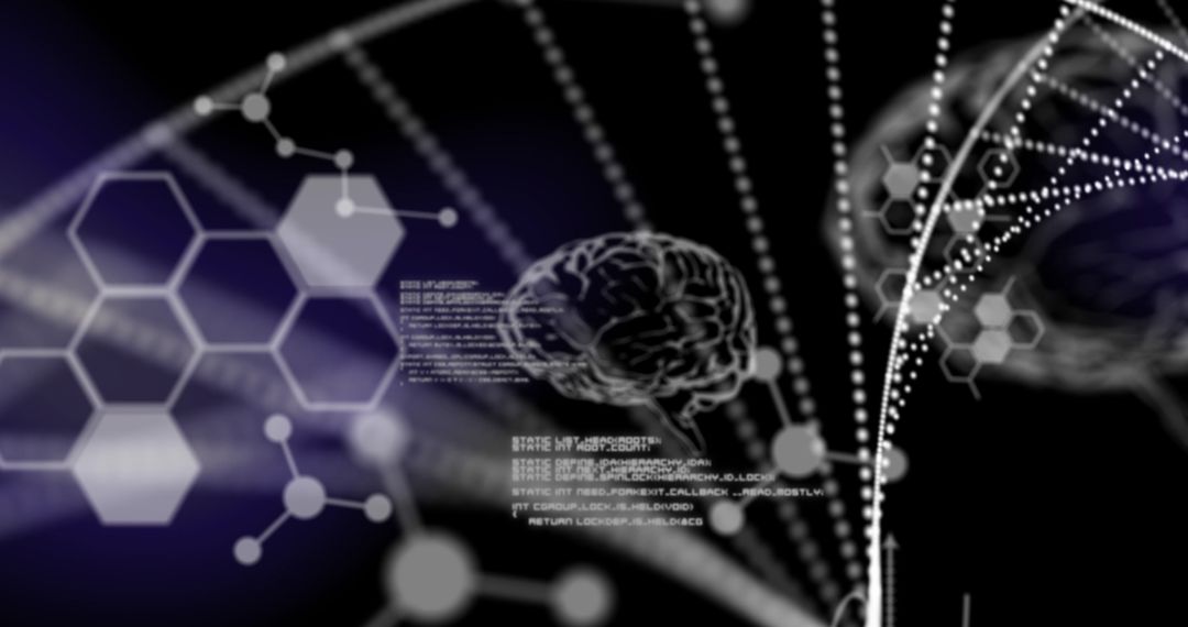 Cutting-Edge Science Conceptual Background with 3D DNA and Brain