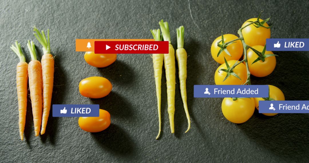 Social Media Icons Over Assorted Vegetables Content Connection