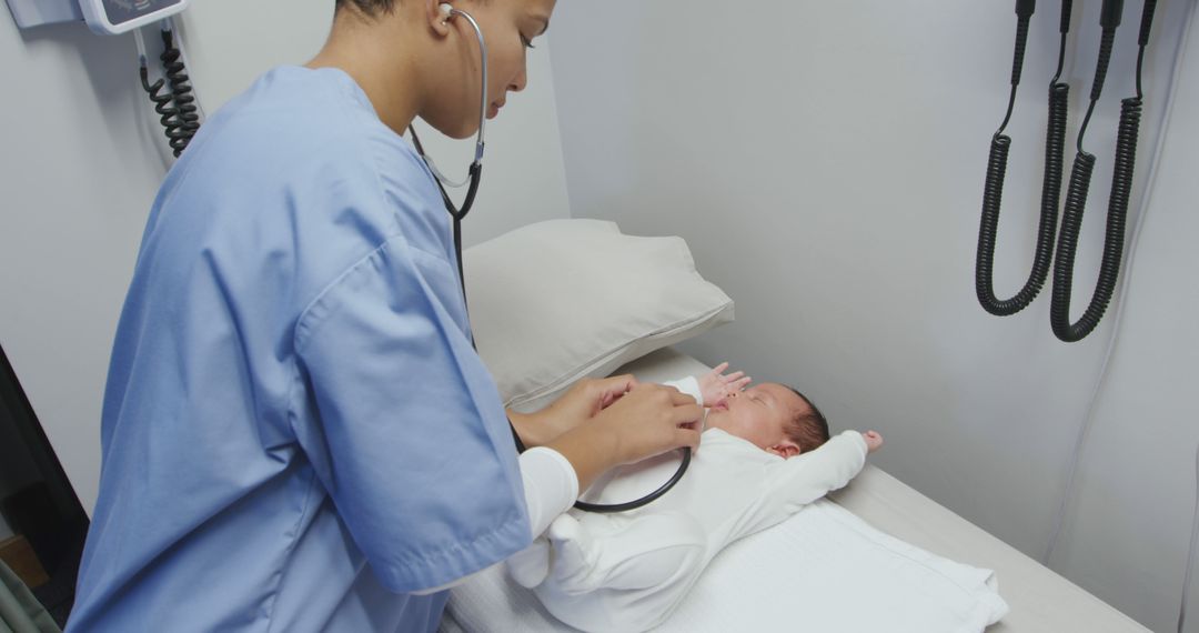 Pediatric Nurse Examining Newborn with Stethoscope - Free Images, Stock Photos and Pictures on Pikwizard.com