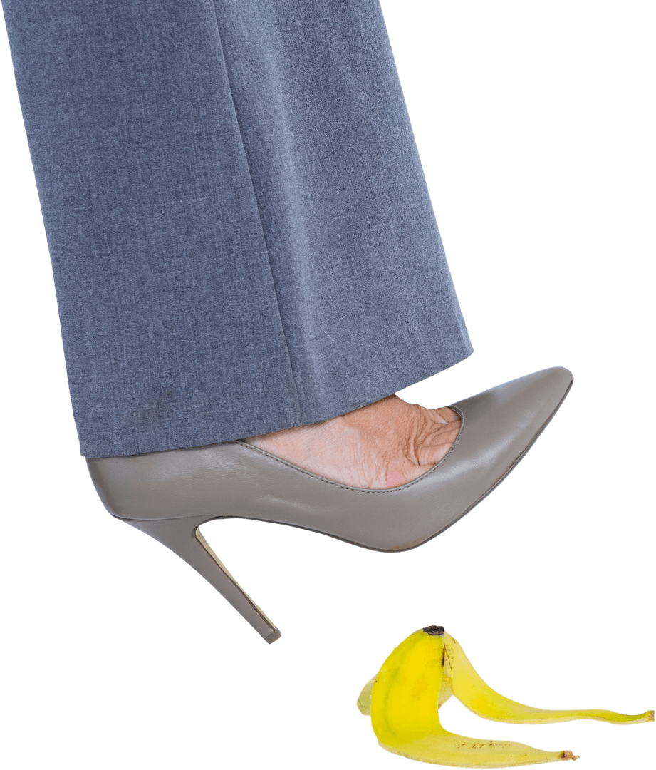 Transparent Businesswoman High Heel Stepping on Banana Peel