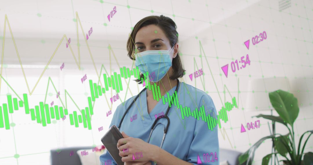 Female Doctor Analyzing Data with Digital Interface Overlay