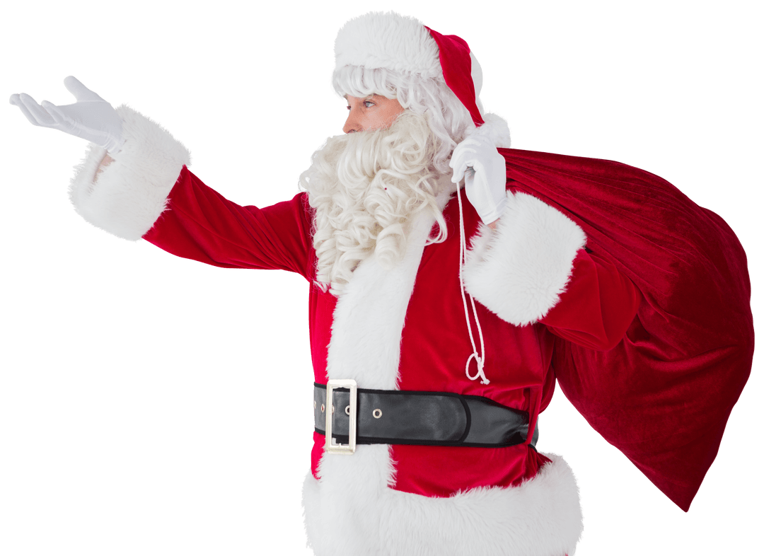 Transparent Santa Holding Sack Reaching Out Festive Christmas