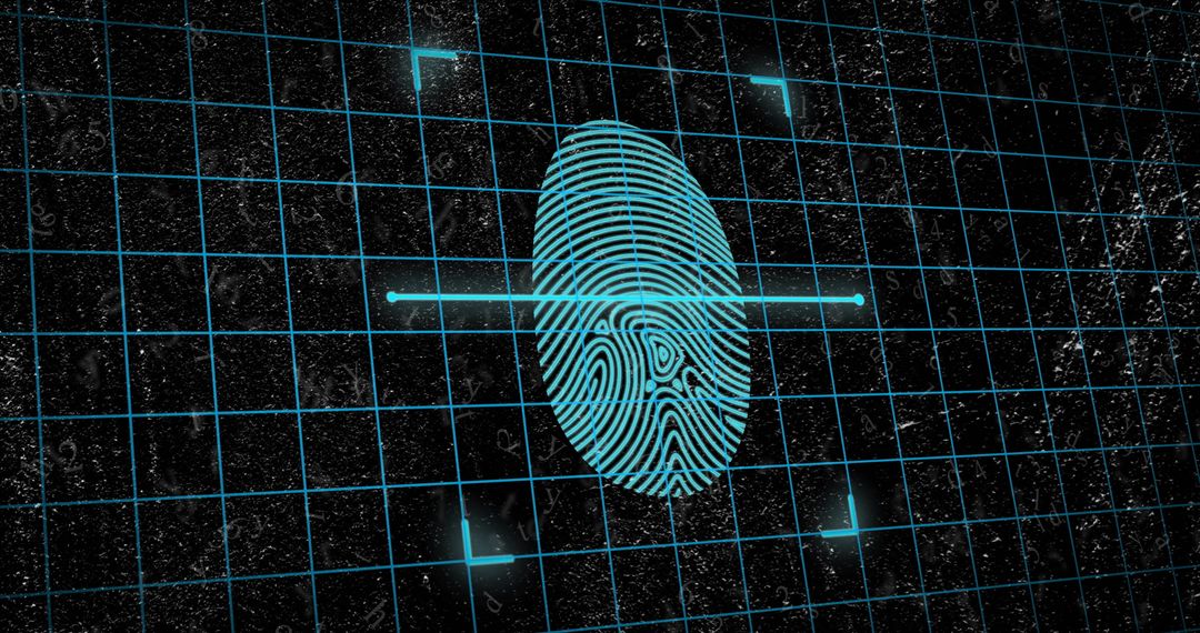Digital Biometric Fingerprint on Tech Grid Background