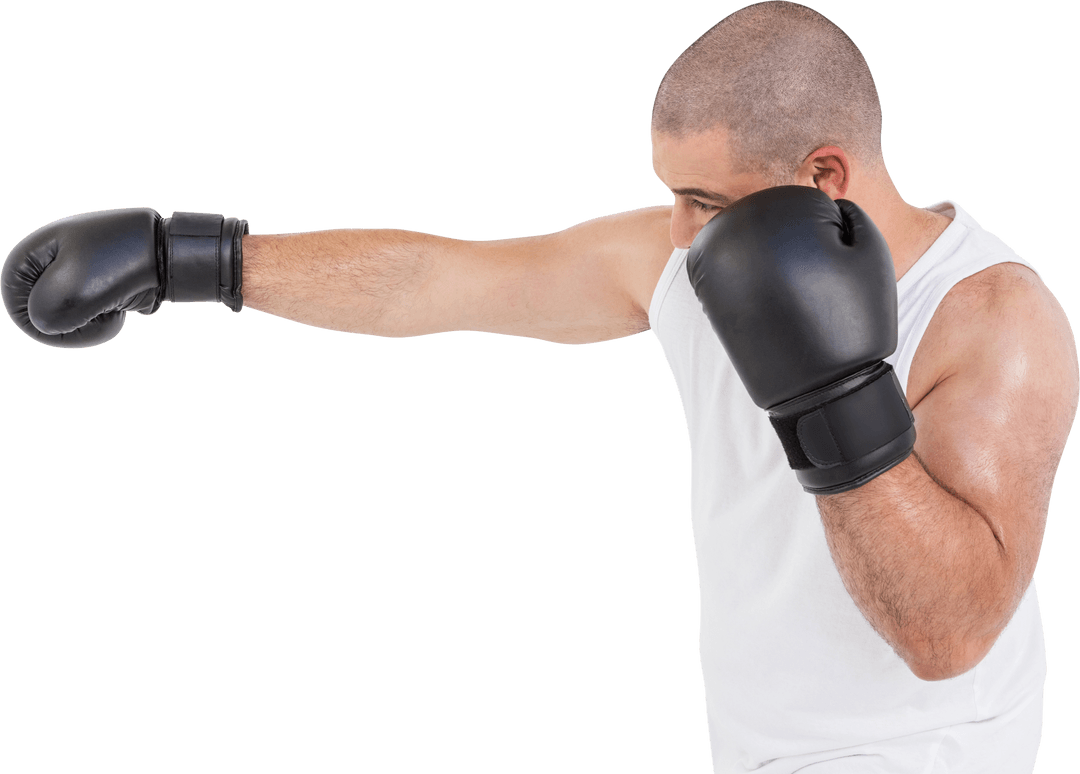 Transparent Boxer Throwing Powerful Straight Punch Side View
