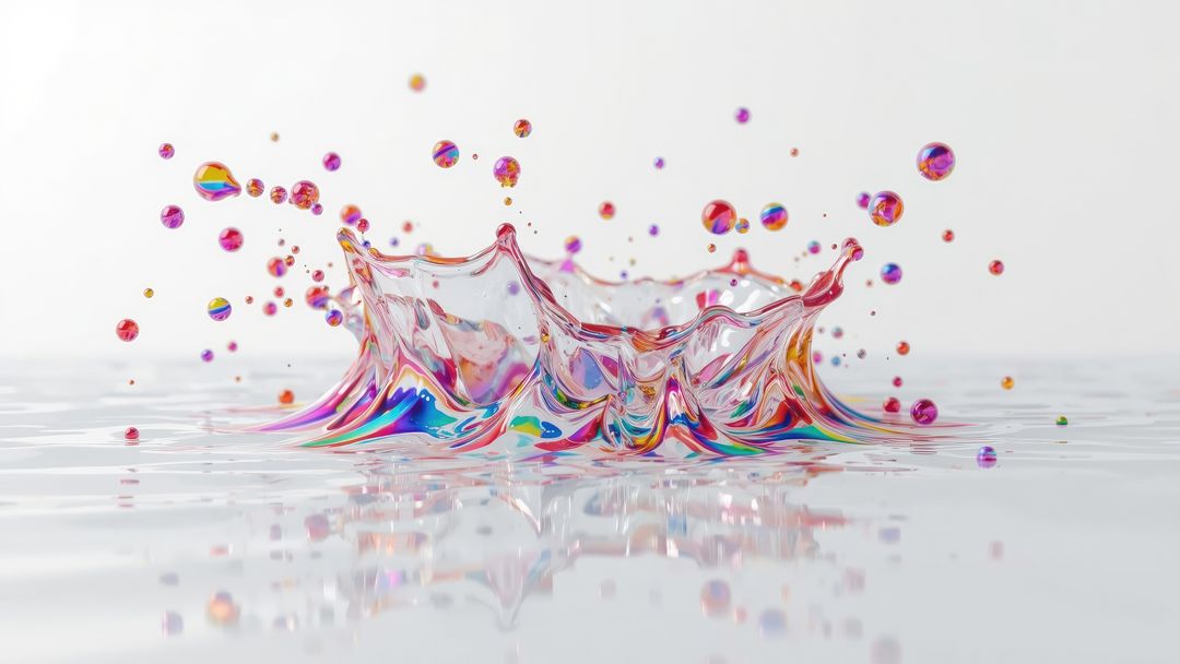 Vibrant Rainbow Liquid Splash with Dynamic Droplets