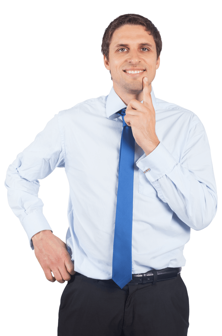 Transparent Thinking Businessman Concept Touching Chin