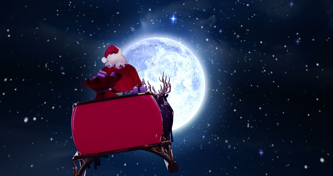 Santa in Sleigh Flying Across Festive Night Sky - Free Images, Stock Photos and Pictures on Pikwizard.com