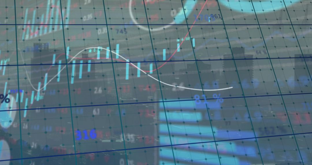Digital Data Over Cityscape Representing Global Finance Analysis