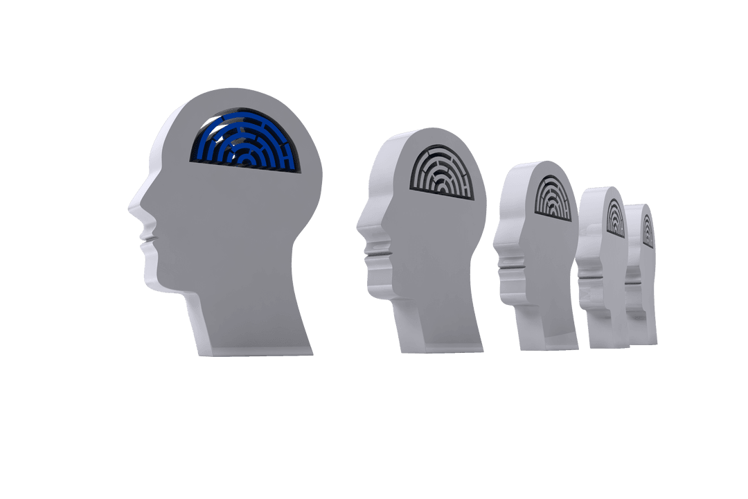 Digital Illustration of Heads with Maze Brain on Transparent Background