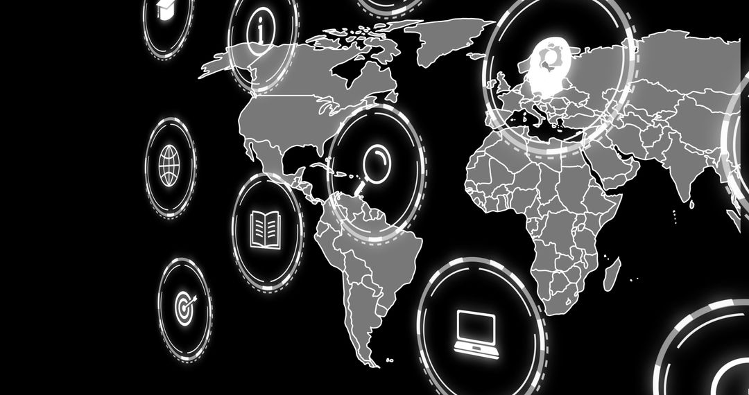 Digital World Map with Innovative Icons and Data Visualizations