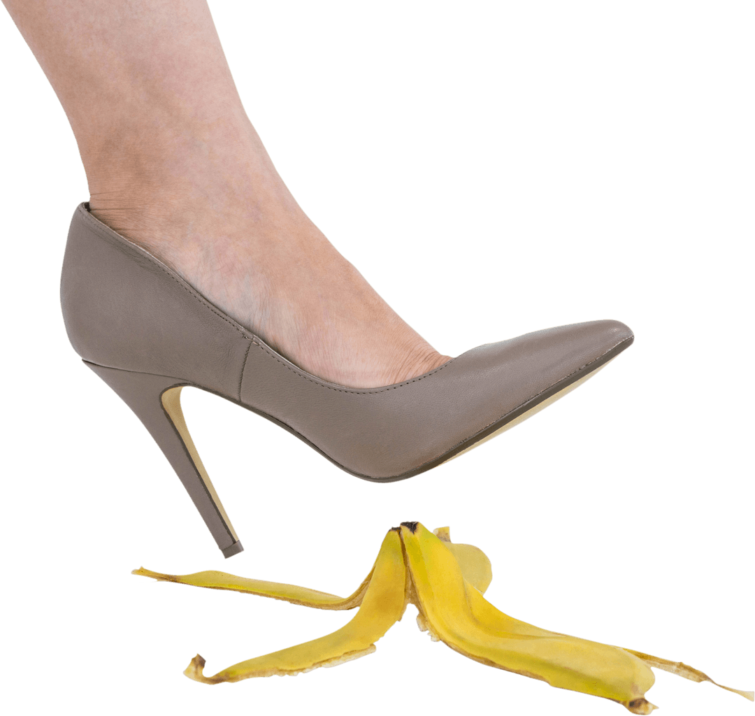 Transparent Risky Step with High Heel and Banana Peel Concept