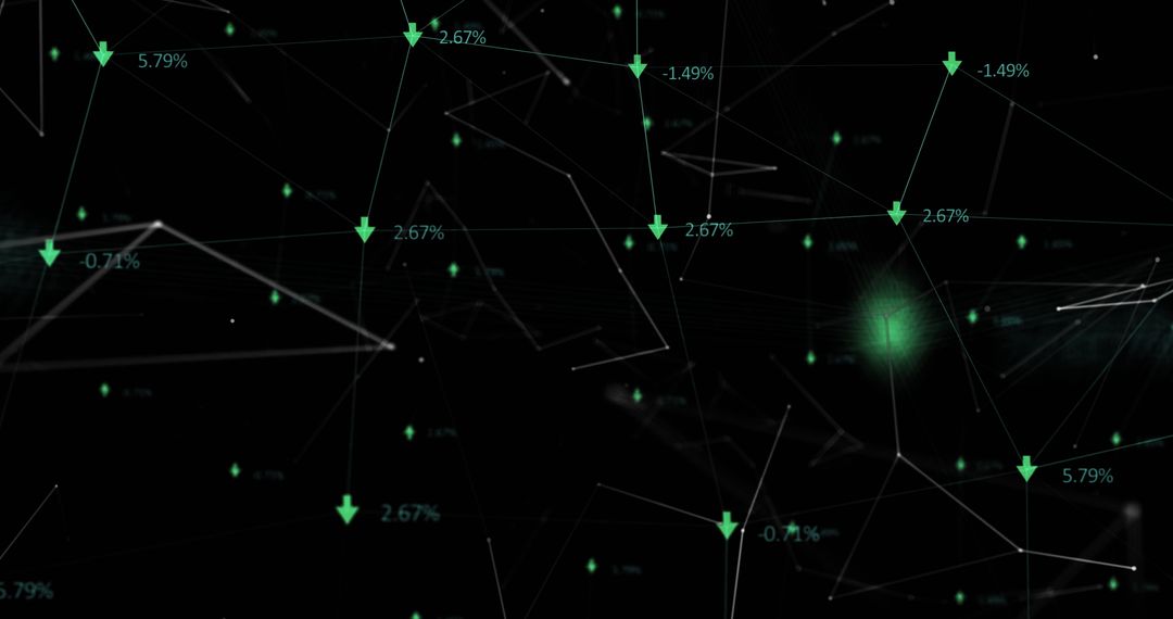 Digital Interface with Data and Green Arrows on Black Background