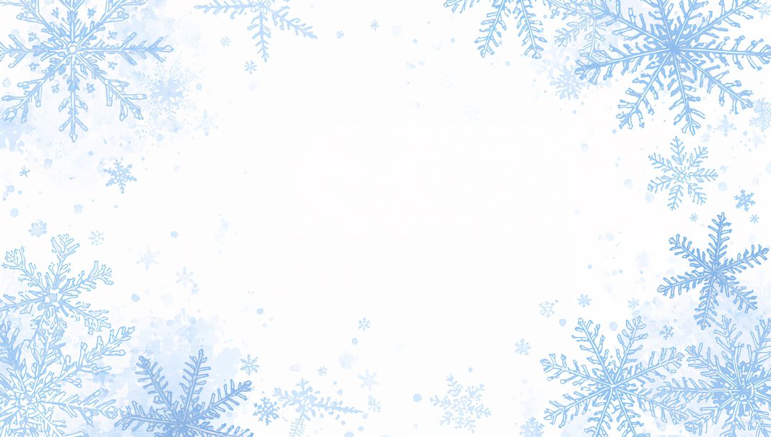 Winter watercolor snowflake border framing central white panel for festive greeting card