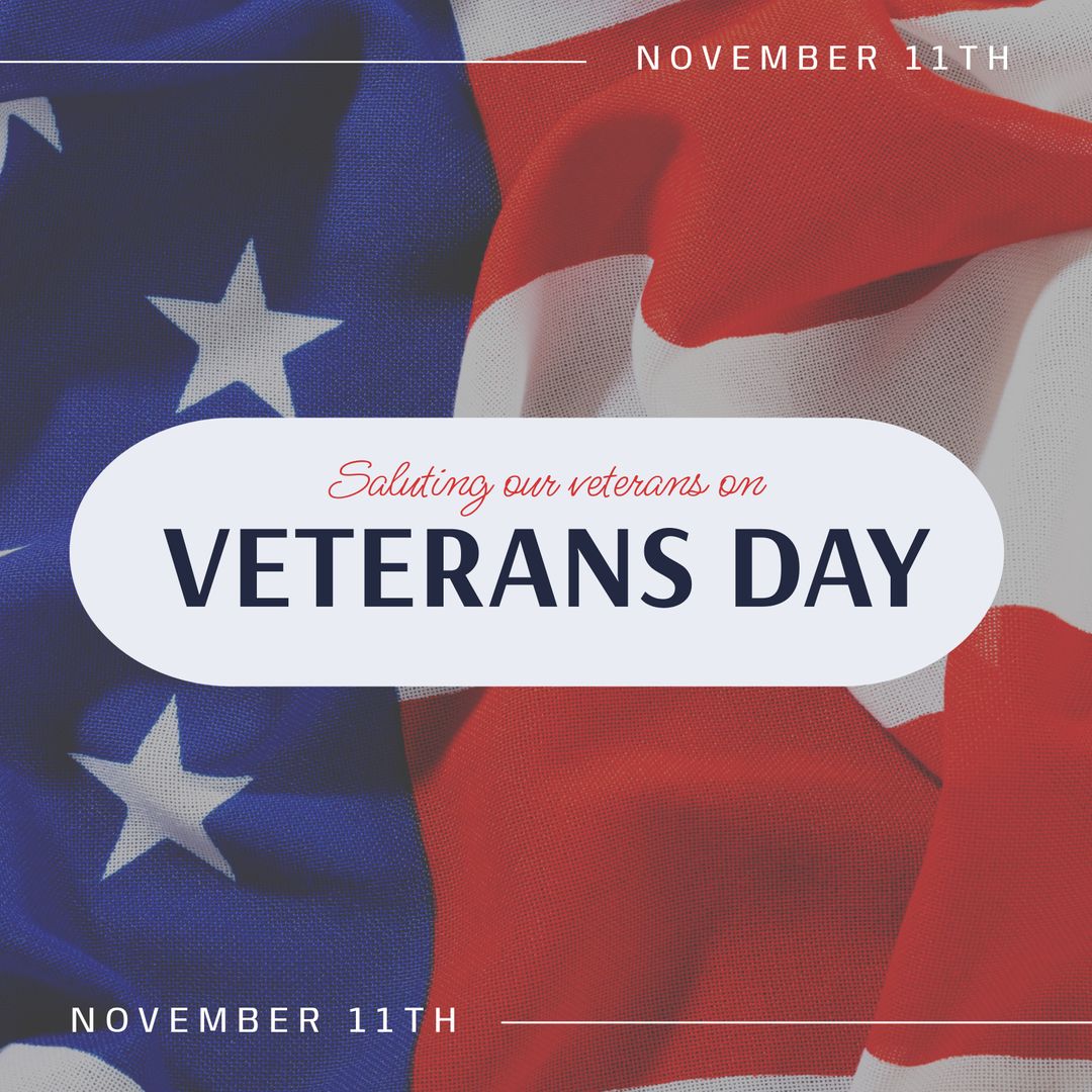 Saluting Veterans Day Over US Flag Background Design