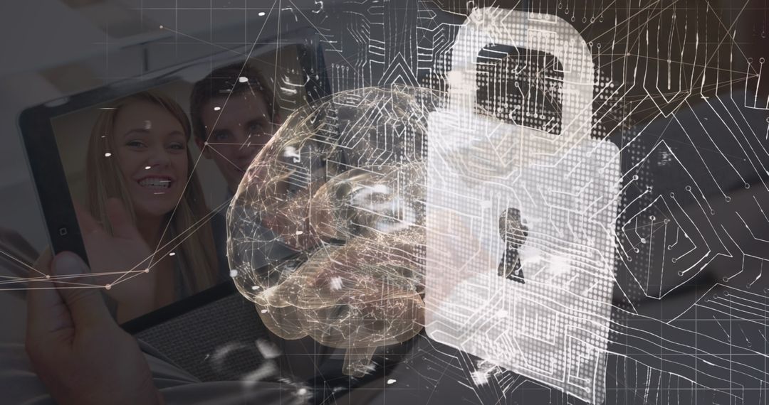 Digital Brain Over Tablet Reflects Secure Connection and Technology