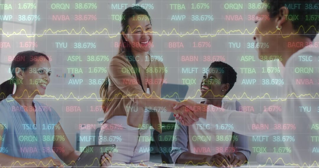 Business Team Discussing Amidst Digital Data Overlay