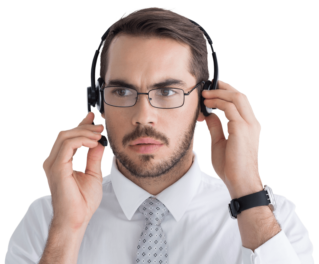 Transparent Businessman Focused Wearing Headphones