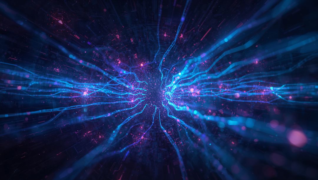 Neon Blue-Purple Data Streams in High-Tech Network