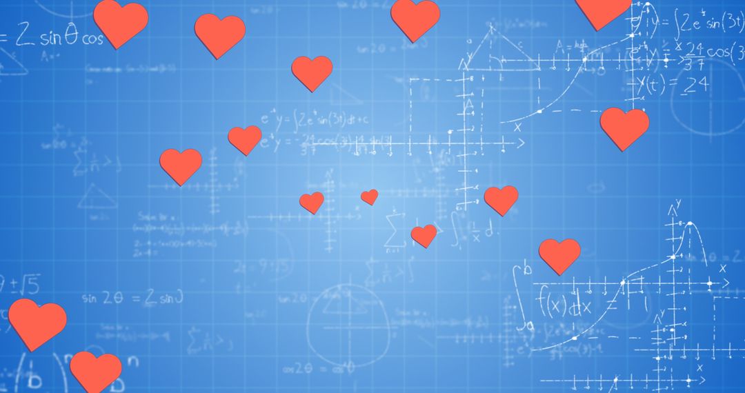 Whimsical Hearts Falling Over Mathematical Equations