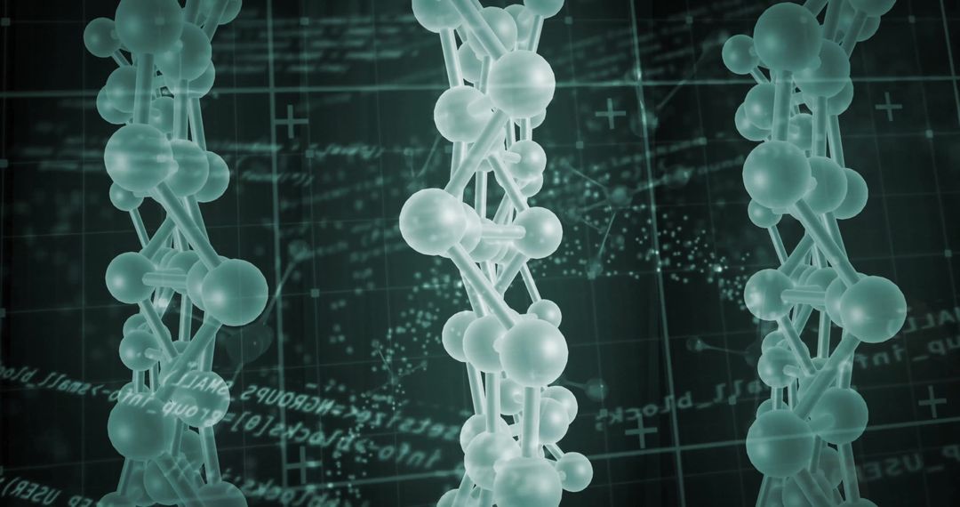 DNA Strands with Scientific Data Processing on Dark Background